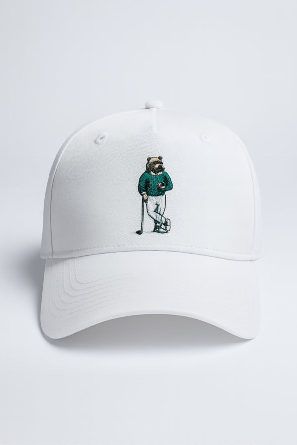 Golfová kšiltovka bílá Medvídek golfista